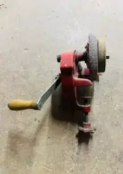 Vintage Utility Hand Wheel Stone Crank Bench Grinder