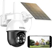 AOSU Solar Security Camera Wireless Outdoor Surveillance with Panoramic PTZ, Human Auto Tracking, 2K Night Vision, Light and Sound Alarm, 2-Way Audio, Compatible with Alexa/Google Assistant