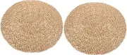 ibasenice 2pcs Futon Cushion Mat for Sitting Round Floor Cushion Floor Mat Woven Sitting Pad Cattail Grass Khaki