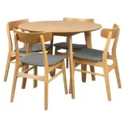 NNEDSZ Oscar 5pc Dining Set 100cm Round Table 4 Chair Fabric Seat Scandinavian S