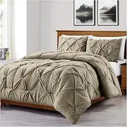 GC GAVENO CAVAILIA Pintuck Duvet Cover Single | Pinch Pleated Quilt Bed Covers Set With Matching Pillowcase | Polycotton Cosy Diamond Bed Linen Set | Latte