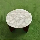 21" Handmade White Marble Quartz Coffee Table Top Unique Crystal Healing Tables