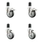 4 Inch 316SS Thermoplastic Rubber Swivel 1-7/8 Inch Stem Caster Set 2 Lock Brake