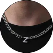 Stainless Steel Cuban Link Necklace for Initial A-Z Boys Men Women with Letter Pendant 6.5mm 18+2 Inches Jewelry Gift Silver