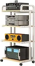 4-Tier Movable AV Media Stand,Audio Video Stand,Wooden Shelf and Steel Frame,for Living Room Gaming Recording Studio,Load Capacity 200KG(White)
