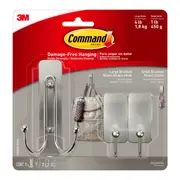Command Large Double And Small Brushed Nickel Hooks - 3 Pack