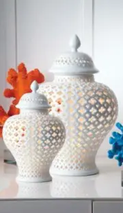 Williams-Sonoma Home White Carthage Quatrefoil Ginger Jar Lantern, Large