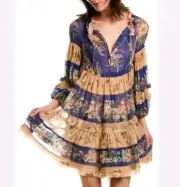 Zimmerman Mooshine Tuck Sheer Mini Dress Peach & Blue Floral US 6/AU 1 New $1300