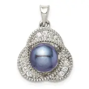 Sterling Silver Black Freshwater Cultured Pearl and White Topaz Pendant
