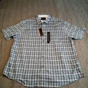 Geoffrey Beene Shirt Men 2L Blue Plaid Short Sleeve Causal Preppy Everyday Basic