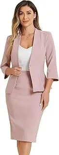 [Allegra K] Business Skirt Suit Set for Women's Mothers Day Costumes 2 Piece Office Work Outfit Collarless Blazer Pencil Skirt