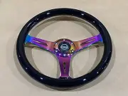 NRG 350mm STEERING WHEEL BLACK Classic Wood Grain & Neo Chrome 3-SPOKE (NEW) (for: Toyota)
