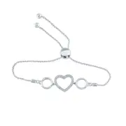 Macey Worldwide Jewelry Silver Diamond Heart Bolo Bracelet 1/20 CT