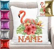 Flamingo Cushion Cover - Personalised - Mermaid Sequin Pillow Case 6 Colours