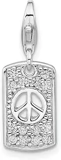 [JewelryWeb] 925 Sterling Silver Solid Reversible Spring-Ring Polished back CZ Cubic Zirconia Simulated Diamond Peace Charm 25.1x9.15mm Wide