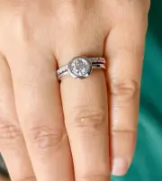 14k White Gold Round Cut Moissanite Diamond Engagement Ring Ring And Band 1.40ct
