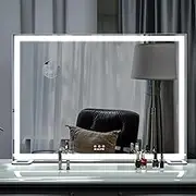 Hollywood Makeup Mirror with LED Light, Touch-Screen Control 3 Color Lighting Modes, Tabletop Silver Makeup Mirror for Dressing Room & Bedroom, White, 920x680x150mm