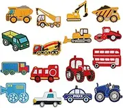16PCS Kids Engineering Vehicle Fabric Iron on Patches for Jeans, Embroidered Appliques Patches Iron on Knee Patches for Kids Pants, DIY Decoration Fabric Patches for Clothes Hats Jackets Backpacks