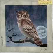 Hand-Painted OWL BIRD & MOON Needlepoint Canvas 18-mesh 10" x 10"
