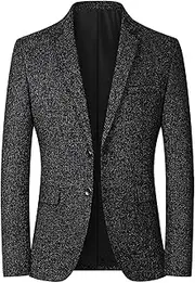 [Aosufei] Men's Stylish Casual Sport Suit Jacket Comfort One Button Prom Blazer Suits Business Formal Tuxedo Jacket, Black4, Large
