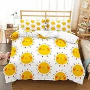 SJSXWQN Single Bedding Set Cartoon Sun Duvet Cover for Kids Bedding Set with Zipper Closure Soft Breathable Microfiber Quilt Cover 140x210 cm + 2 Pillowcases 50x75 cm