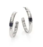 John Hardy Sterling Silver Hammered Medium Hoop Earrings Treated Black Sapphire
