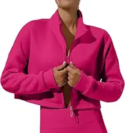 [FEOYA] Women's Yoga Running Cropped Jacket Long Sleeve Full Zip Crop Tops with Hoodie Ribbed Slim Fit Activewear