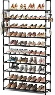 [PSIVEN] 10 Tier Shoe Rack, Large Capacity Tall Wide Shoe Organizer with Sturdy Metal Frame and Two Hooks, Space-Saving Shoe Storage Shelf for Entryway, Closet, Bedreem, and Hallway