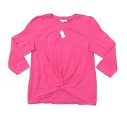NEW Talbots Women's Size L Blouse Top 3/4 Sleeve Pink Rayon Round Neck