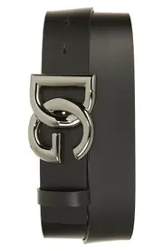 Dolce & Gabbana DG Logo Buckle Leather Belt in Nero at Nordstrom, Size 110 Eu
