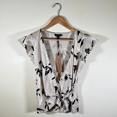 Phase Eight Women's Floral Top Wrap Top Cotton Short Sleeve Beige NEW 10 UK 6 US