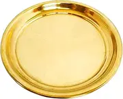 KUHA Brass Pooja Plate/Pital Thali for Puja, harathi Plate, Aarti thali, Pooja Ceremony,(Plan Design) Pooja Articles, Puja Items (6 INCH)