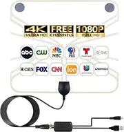 4K HD TV Antenna for Local Channels - Amplified Digital HDTV Indoor Antenna with Signal Booster - 360° Long Reception TV Aerial Support All Types TV