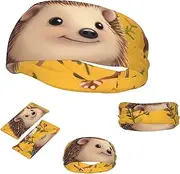 FJWSLCH Hedgehog Headbands for Women Men Non Slip Workout Sweatbands Adjustable Sports Hair Bands Elastic Head Bands Moisture Wicking Hairband for Running, Cycling, Yoga, Spa