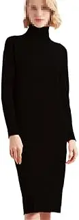 [Kiioouu] Women Cashmere Turtleneck Dress Fall Winter Women's Wool Knitted Solid Loose Chic Pullover Dresses