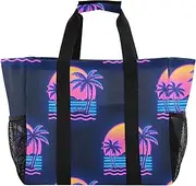 [sanluoli] Bags And Totes Foldable Beach Totes Bags Water Resistant with Handles Carrying Tote, Summer Neon Coconut Tree Sunset, 1 size