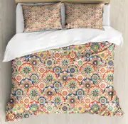 Geometric Duvet Cover Set with Pillow Shams Floral Old Display Print