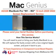 A2338 MacBook Pro "M1""M2" TouchBar 13" 2020 2022 Screen Replacement Service