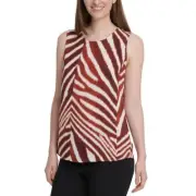 DKNY NEW Women's Zebra-print Back Keyhole Blouse Shirt Top TEDO