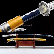 Japanese Katana Carbon Steel Blue Blade Samurai Sword SHINOGI ZUKURI Full Tang .