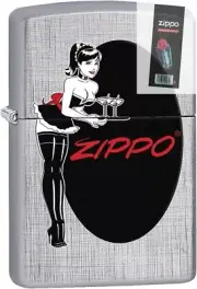 Zippo 02621 Pin up Cocktail Drinks Maid Linen Weave Lighter + FLINT PACK