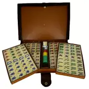 Portable Chinese Mahjong Travel Set 144 Mini Tiles w/ Faux Leather Case SEALED
