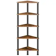 Corner Shelf Stand, Industrial 5 11.8"L x 11.8"W x 45.3"H Rustic Brown + Black