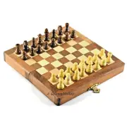 Wooden Magnetic Square Folding Chess Board Great Handcrafted Tournament Piece 7"