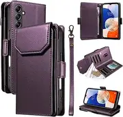 Protective Phone Case Compatible with Samsung Galaxy A14 5G/4G Wallet Case with Card Holder for Women and Men, Fashion PU Leather Cover Side Buckle Hand Strap Wallet Phone Case Fit for Galaxy A14 6.6"