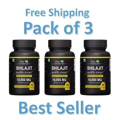 3 x Himalayan 10000mg Shilajit Energy, Stamina & Immunity Booster Brain Power