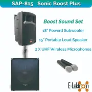 E-Lektron Sonic Boost Plus SAP-815 Bluetooth Vocal Bass Sound PA System UHF Mics