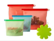 Silicon Reusable Food Storage Bags Zip Lock 4 Pack (2 Large & 2 Medium)