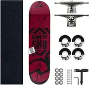 Sports Beginner Skateboard, (SK8 Red Pattern) 31-inch Seven-Layer Maple Four-Wheel Professional Skateboard Suitable for Young Adults