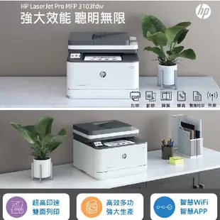 HP 惠普 LaserJet Pro MFP 3103fdw 黑白雷射雙面傳真事務機《黑白多功能印表機》